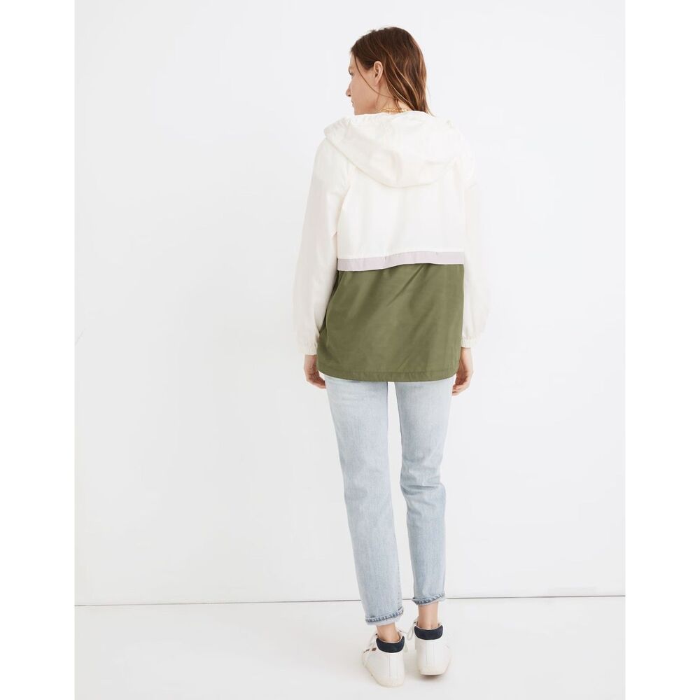 Madewell Packable Popover Raincoat Cream and Green Colorblock